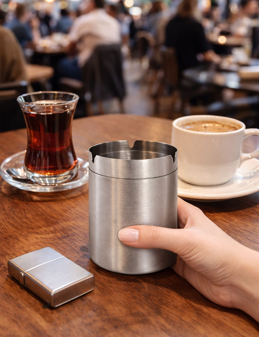 Paslanmaz Çelik Kapaklı Kokusuz Küllük | Ev, İş Yeri ve Araç Küllüğü – 2 Adet