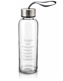 Lazer İşleme 500 ml Cam Matara Şu Şişesi Kılıfsız | Anneler Günü Konsept Hediyelik