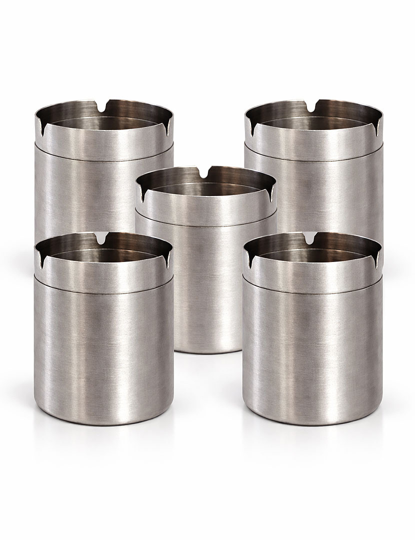 Paslanmaz Çelik Kapaklı Kokusuz Küllük | Ev, İş Yeri ve Araç Küllüğü – 5 Adet